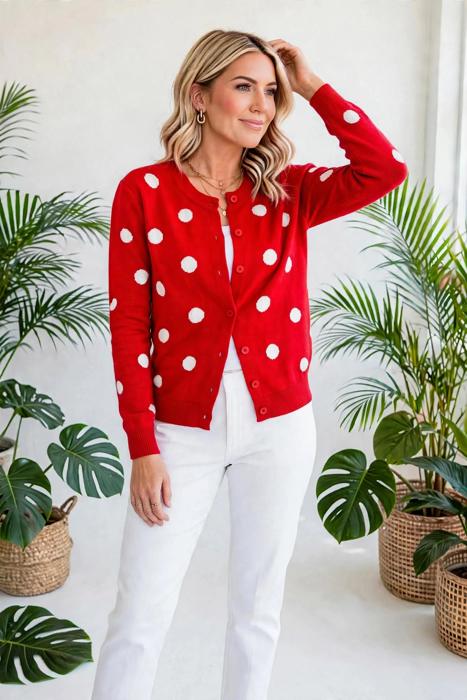 Dotline Drape Button-Front Cardigan | S-XL