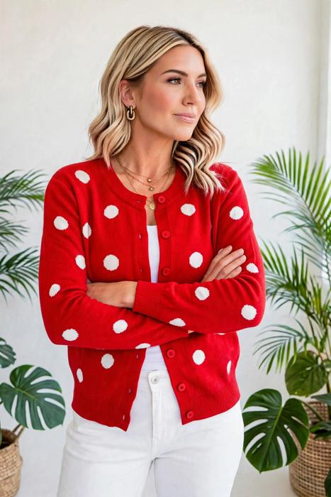 Dotline Drape Button-Front Cardigan | S-XL