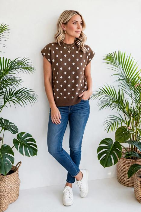 Polka Pop Dolman Round Neck Sweater | S-XL