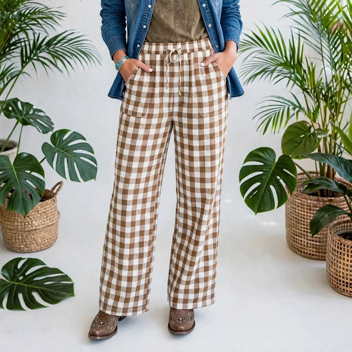 Gingham Plaid Tie-Waist Pants | S-XL