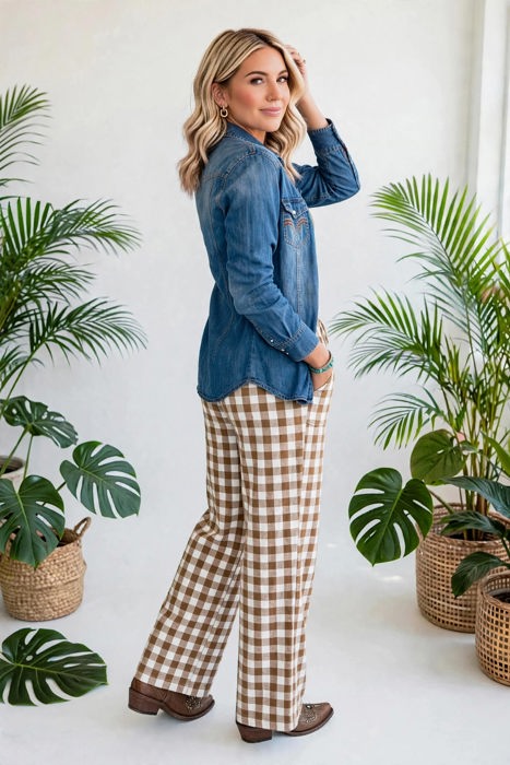 Gingham Plaid Tie-Waist Pants | S-XL