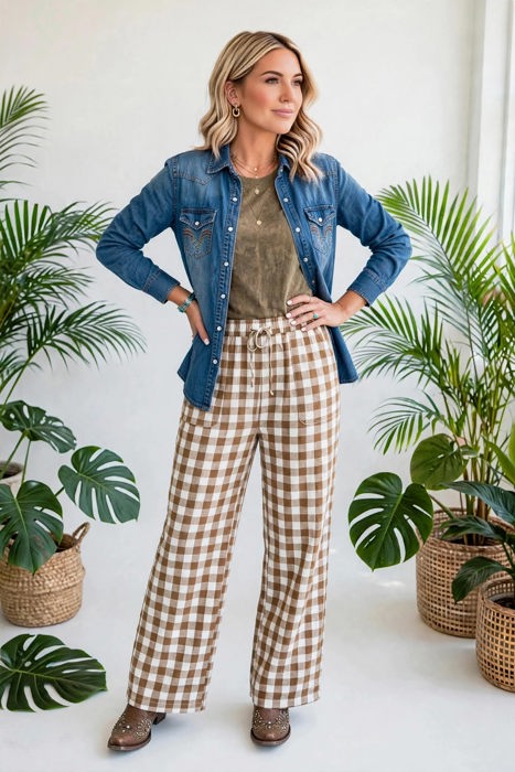 Gingham Plaid Tie-Waist Pants | S-XL