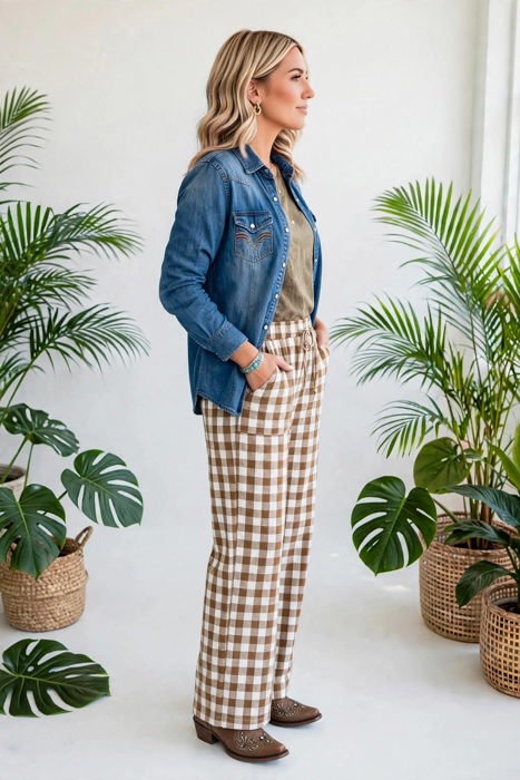 Gingham Plaid Tie-Waist Pants | S-XL