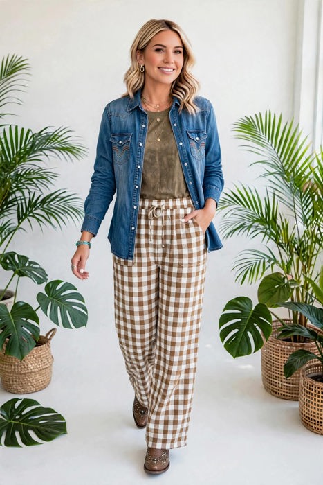 Gingham Plaid Tie-Waist Pants | S-XL