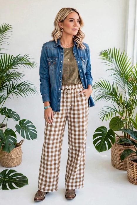 Gingham Plaid Tie-Waist Pants | S-XL