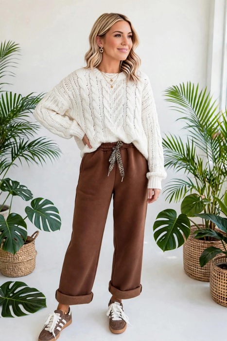 Roar Haven Leopard Drawstring Elastic Waist Pants | S-XL