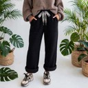 Small Black Roar Haven Leopard Drawstring Elastic Waist Pants | S-XL