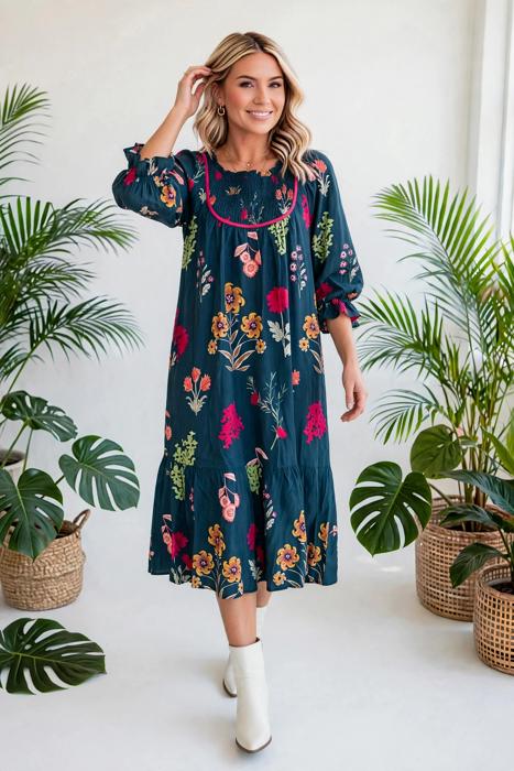 Bloom Belle 7/8 Sleeve Midi Dress | S-XL