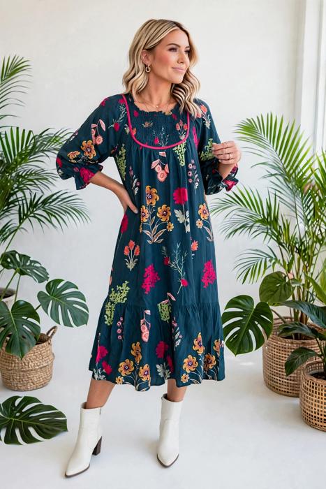 Bloom Belle 7/8 Sleeve Midi Dress | S-XL
