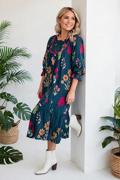 Bloom Belle 7/8 Sleeve Midi Dress | S-XL