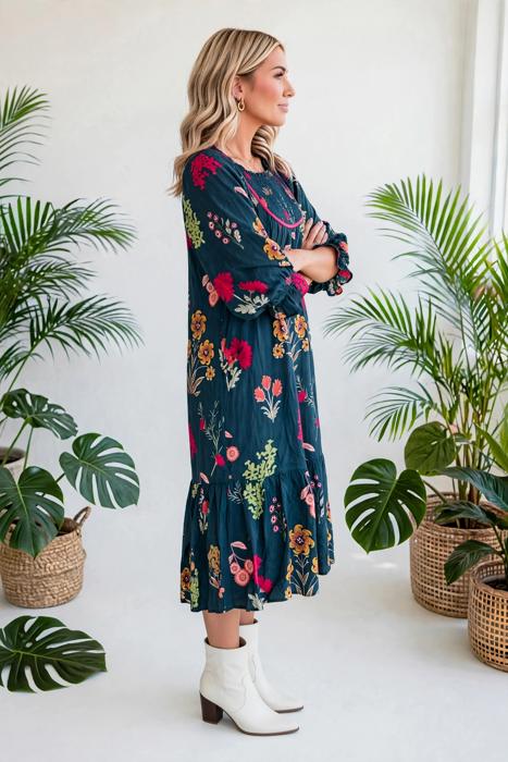 Bloom Belle 7/8 Sleeve Midi Dress | S-XL