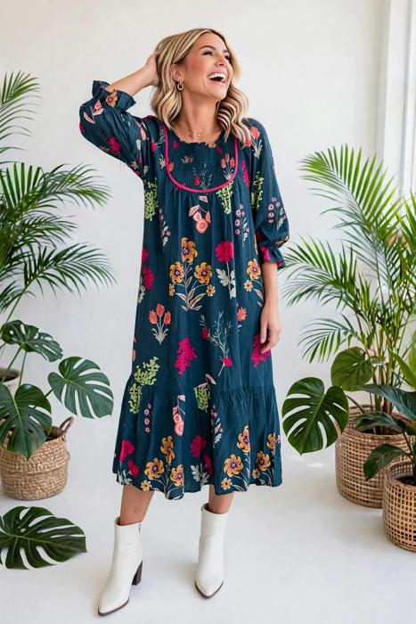 Bloom Belle 7/8 Sleeve Midi Dress | S-XL