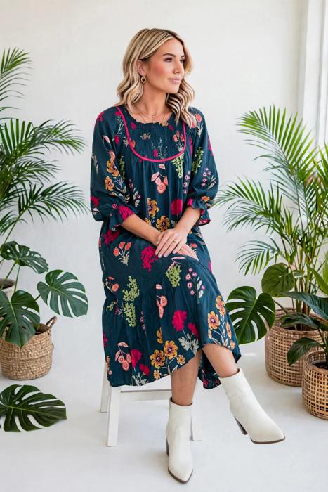 Bloom Belle 7/8 Sleeve Midi Dress | S-XL