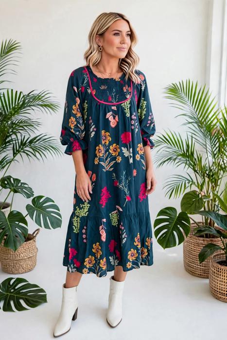 Bloom Belle 7/8 Sleeve Midi Dress | S-XL