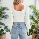  Flower Puff Sleeve Ribbed Knit Top | S-XL