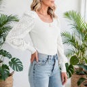  Flower Puff Sleeve Ribbed Knit Top | S-XL