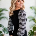  Flower Puff Sleeve Ribbed Knit Top | S-XL