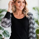  Flower Puff Sleeve Ribbed Knit Top | S-XL
