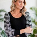  Flower Puff Sleeve Ribbed Knit Top | S-XL
