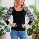  Flower Puff Sleeve Ribbed Knit Top | S-XL