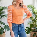  Flower Puff Sleeve Ribbed Knit Top | S-XL