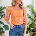  Flower Puff Sleeve Ribbed Knit Top | S-XL