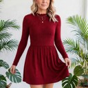  Frilled Neck Ribbed Knit Patchwork Mini Dress | S-XL