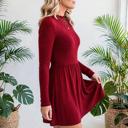  Frilled Neck Ribbed Knit Patchwork Mini Dress | S-XL