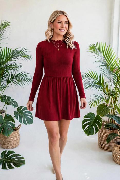 Frilled Neck Ribbed Knit Patchwork Mini Dress | S-XL