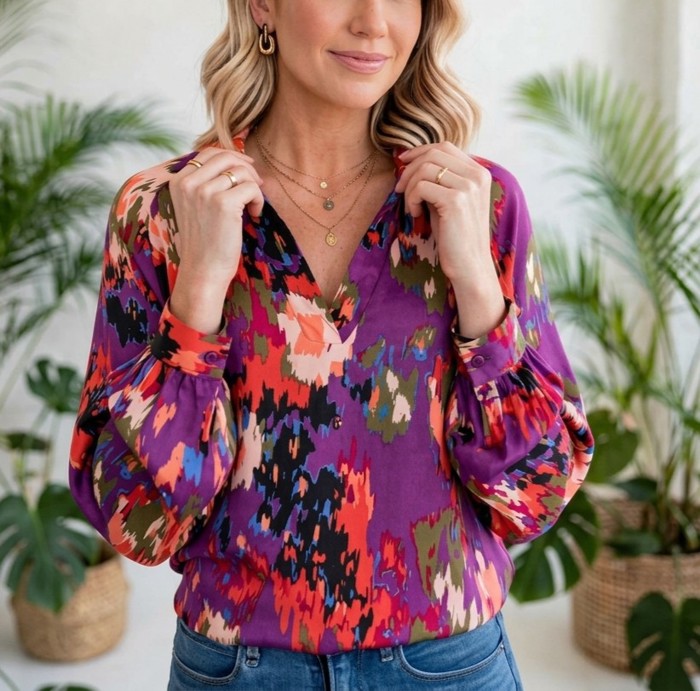 Graffiti Puff Sleeve Blouse | Free Shipping