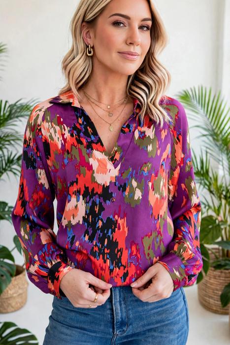 Graffiti Puff Sleeve Blouse | Free Shipping