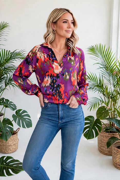 Graffiti Puff Sleeve Blouse | Free Shipping