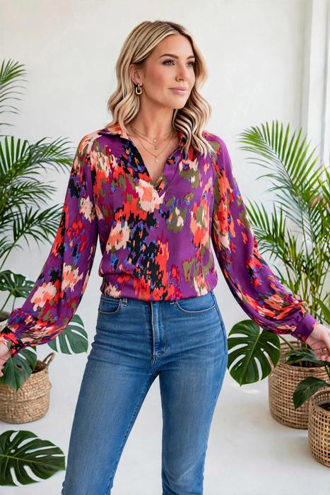 Graffiti Puff Sleeve Blouse | Free Shipping