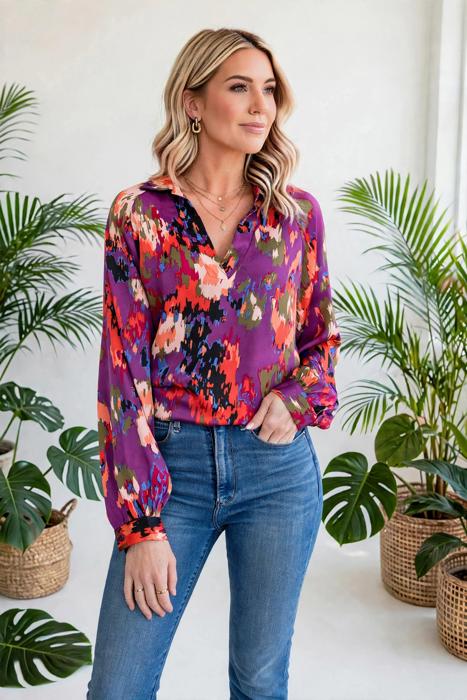 Graffiti Puff Sleeve Blouse | Free Shipping