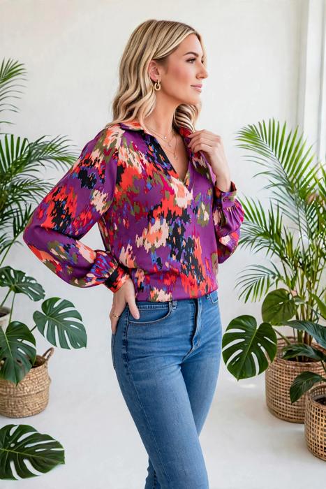 Graffiti Puff Sleeve Blouse | Free Shipping