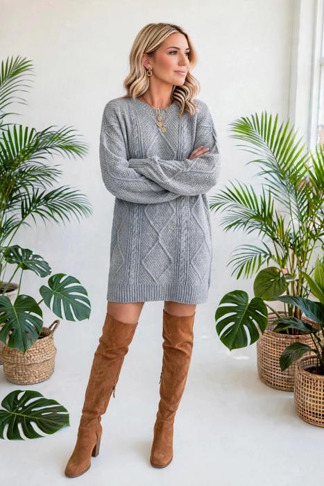 Cozy Cable Knit Sweater Dress | S-XL