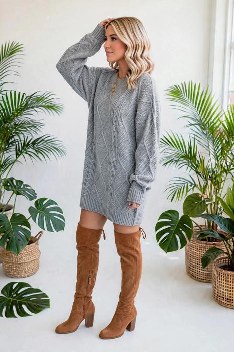 Cozy Cable Knit Sweater Dress | S-XL