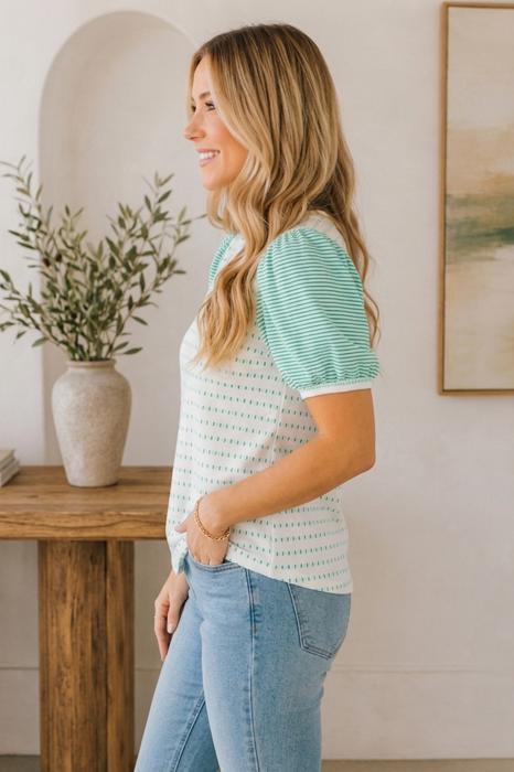 Striped Puff Sleeve Blouse | S-XL