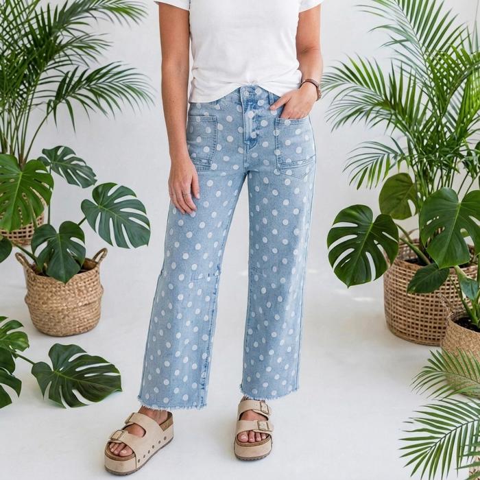 Polka Dot Slim Fit Denim Jeans