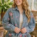  Floral Print Ruffle Hem Denim Jacket | S-XL