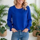 Small Blue Ruffle Bubble Sleeve Top | S-2XL