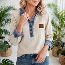 Small Light Grey Denim Ribbed Button-Up Long Sleeve Top | S - XL
