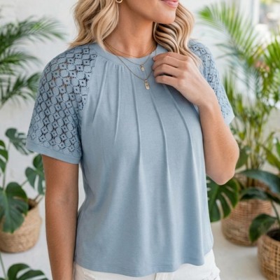 Seamed Detail Contrast Lace Raglan Sleeve Top | S-XL