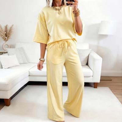 Lace Patchwork Top & Elastic Waist Pants Set | S-XL