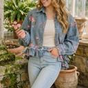  Floral Print Ruffle Hem Denim Jacket | S-XL