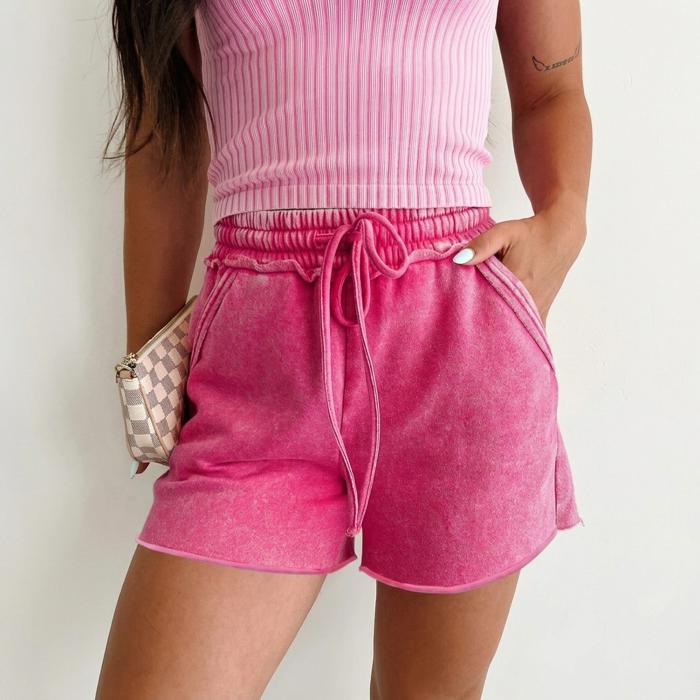Mineral Washed Elastic Waist Shorts | S-XL