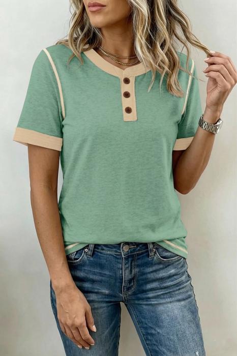 Raw Edge Colorblock Henley Tee | S-XL