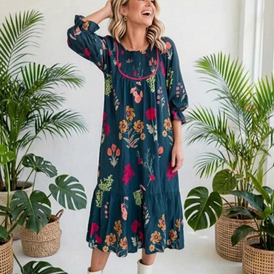 Bloom Belle 7/8 Sleeve Midi Dress | S-XL