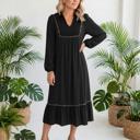 Small Black Collared V-Neck Leopard Trim Maxi Dress | S-XL
