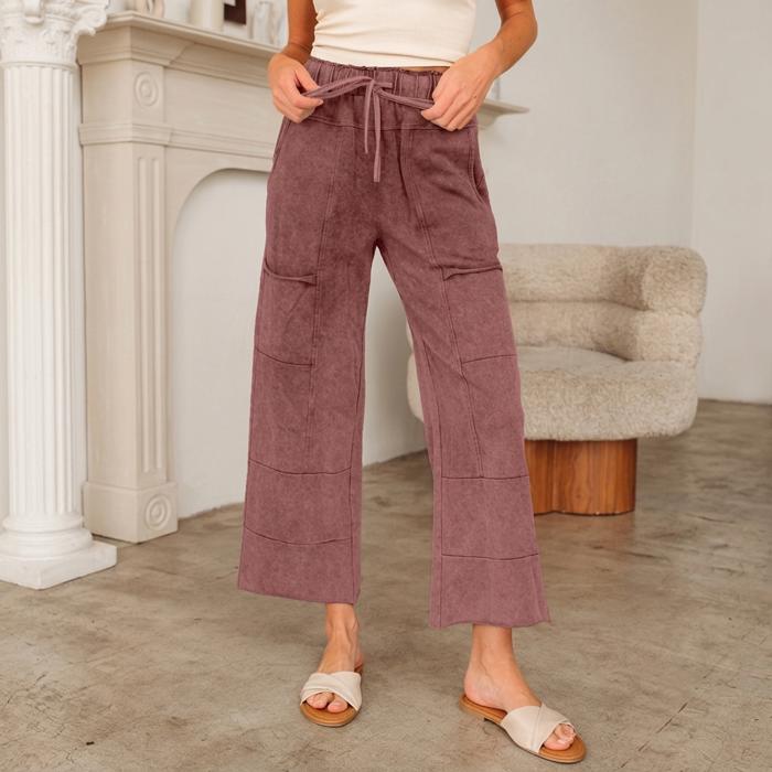Lace-Up Raw Hem Patched Pocket Pants | S-XL